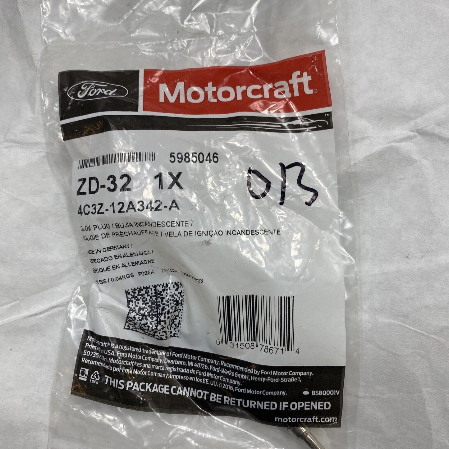 1 Single* Genuine OEM ZD-32 Motorcraft Glow Plug Ford 4C3Z12A342A replaces ZD-13