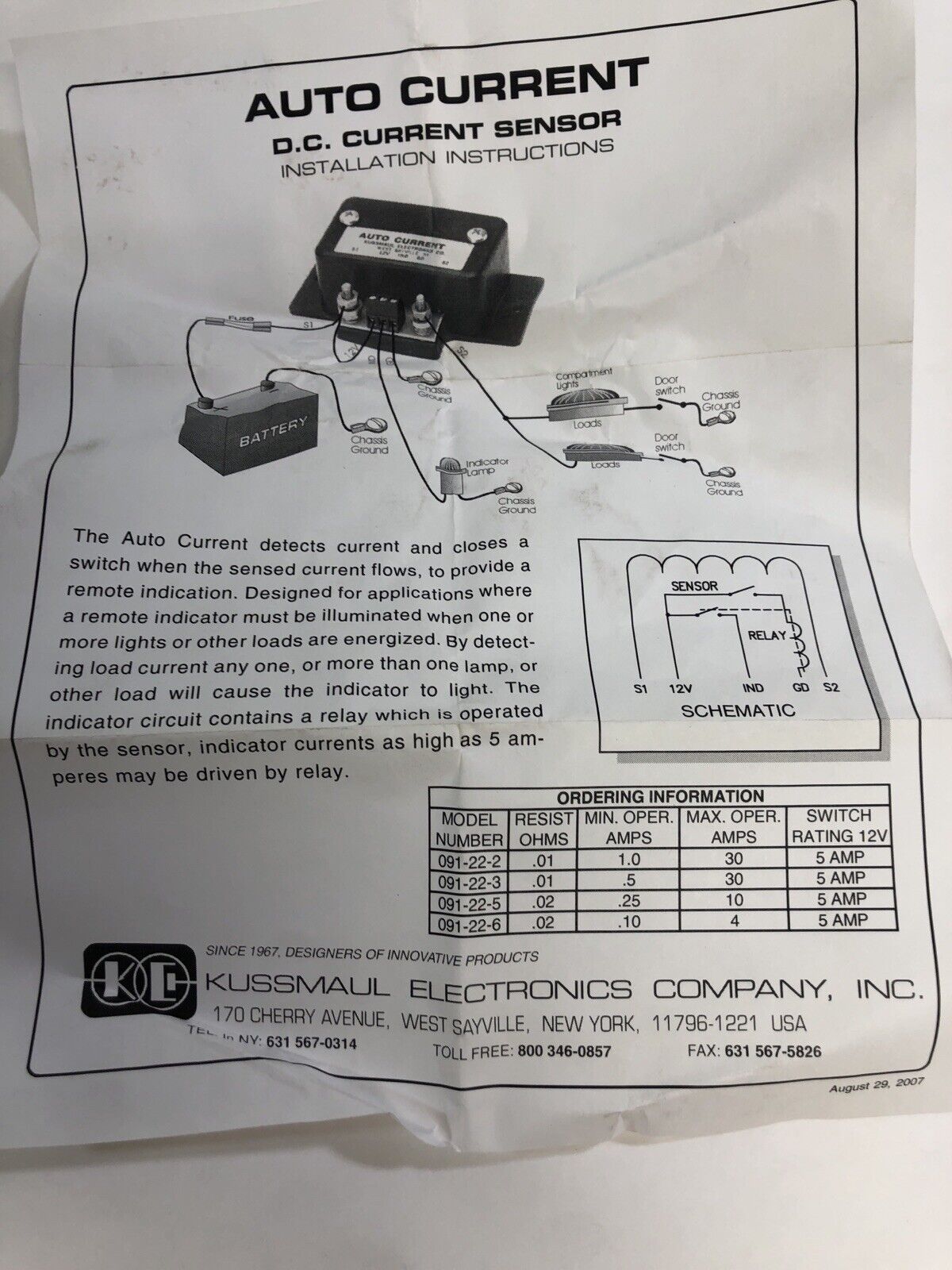 New Kussmaul Auto Current DC Auto Current Sensor 30Amp 091-22-2