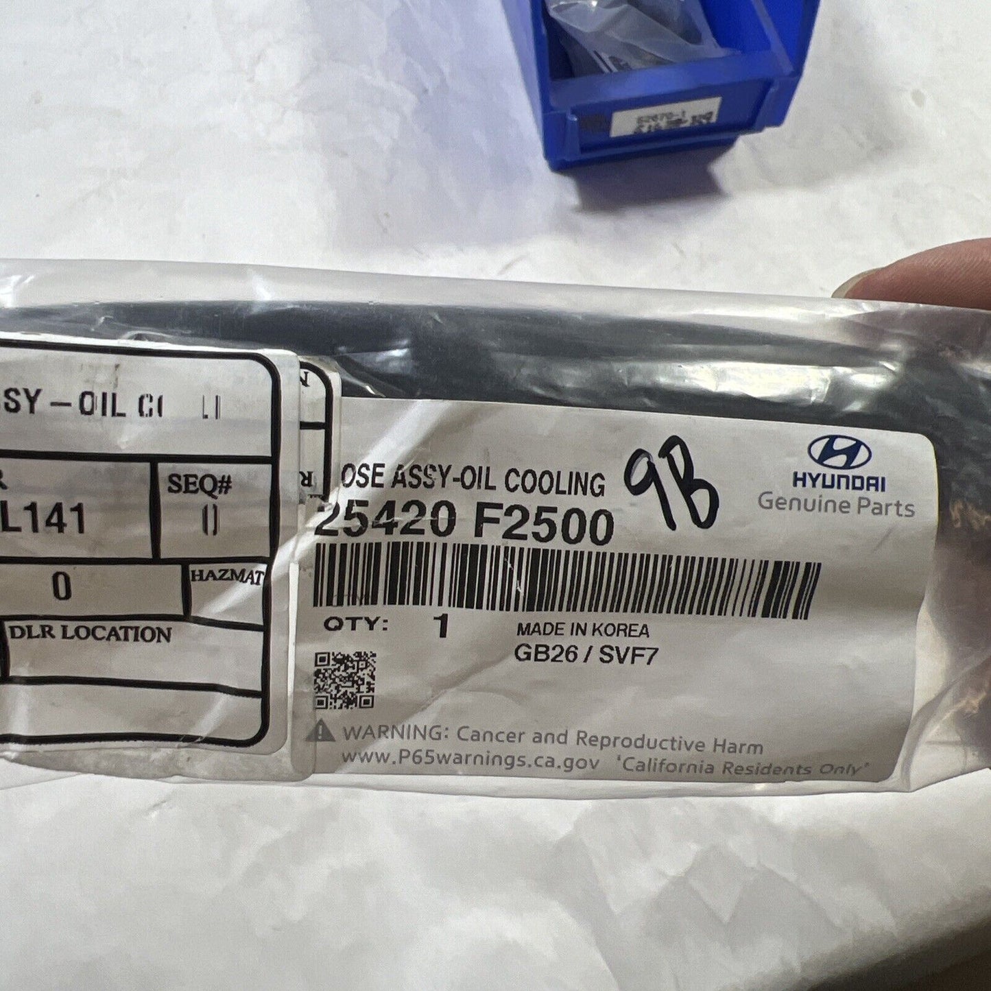 Genuine OEM Kia Forte, Elantra Right Side Oil Cooler Tube Kia 2017-18 25420F2500