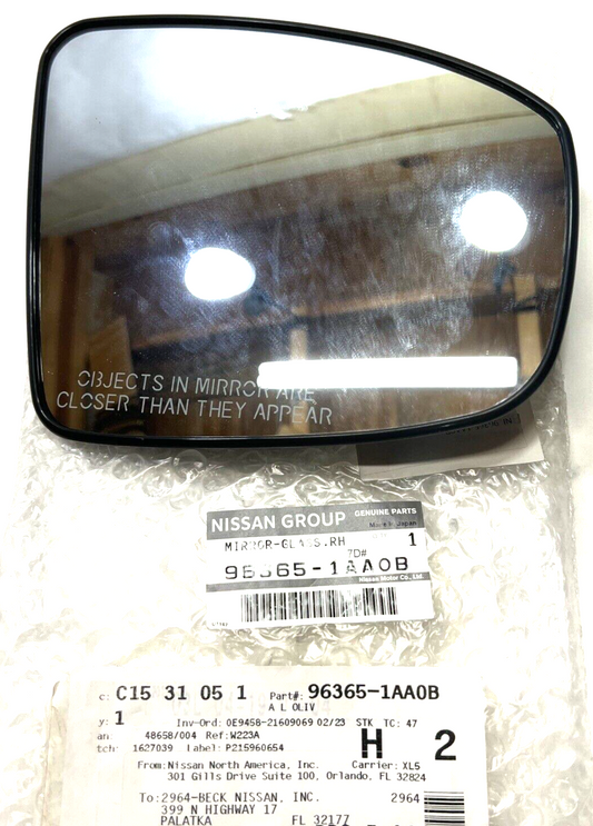 New OEM Nissan Murano Mirror Glass Passenger Side 2009-17 GENUINE 96365-1AA0B