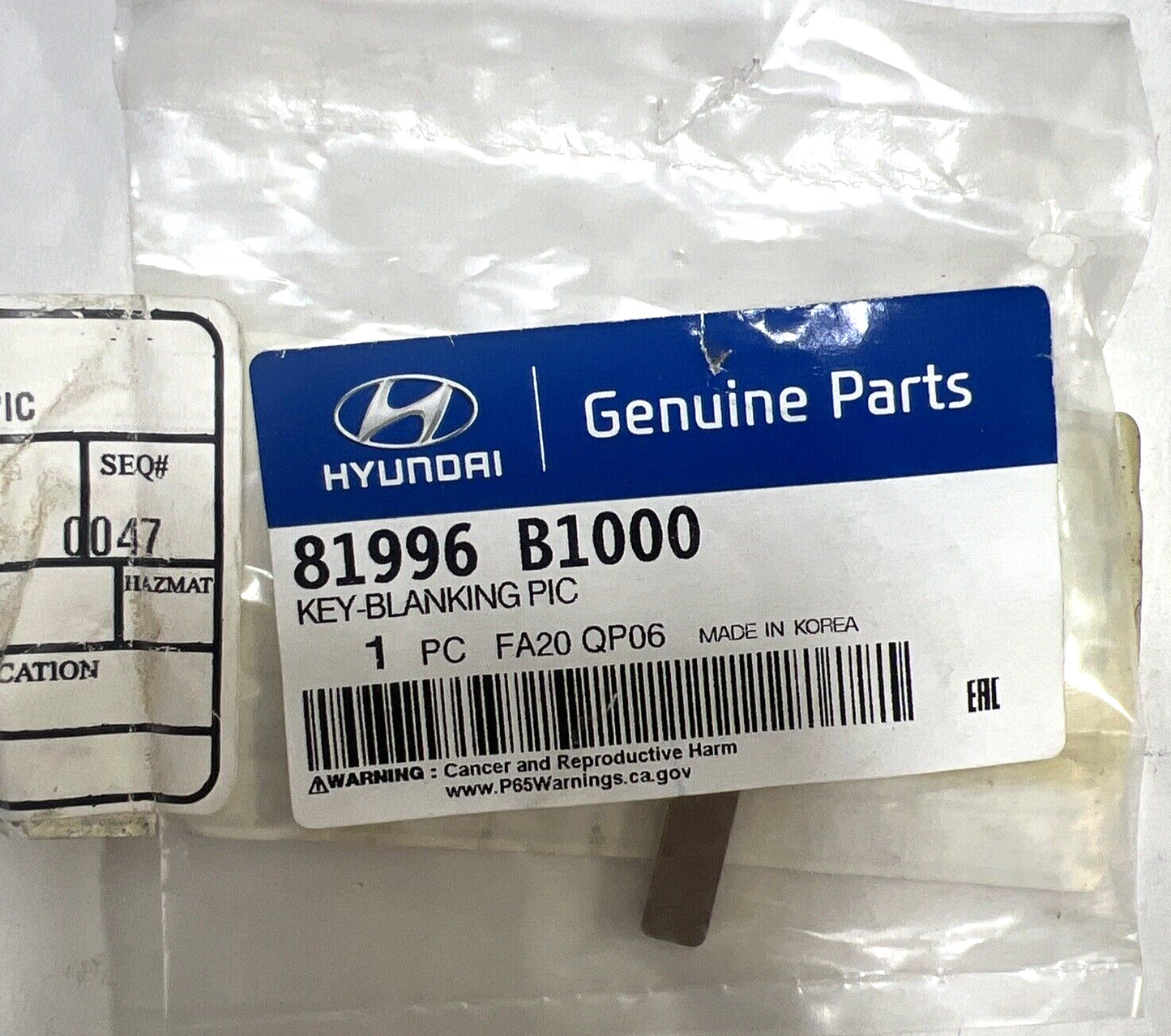 Genuine OEM Hyundai Genesis Key Blade 2014-2016 81996B1000