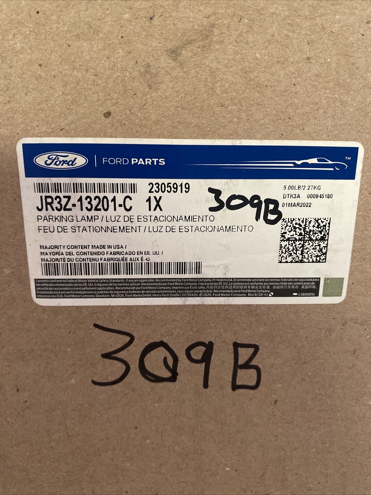 New OEM Genuine Ford Mustang 2018-2023 Left Driver Side Parking Lamp JR3Z13201C