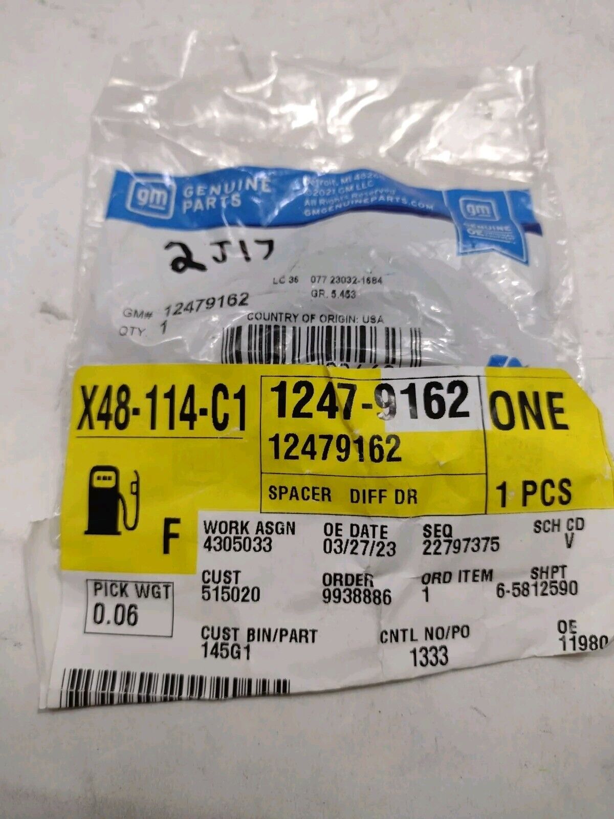 Genuine OEM GM Chevy Cadillac Differential Bearing Spacer 1984-2024 12479162