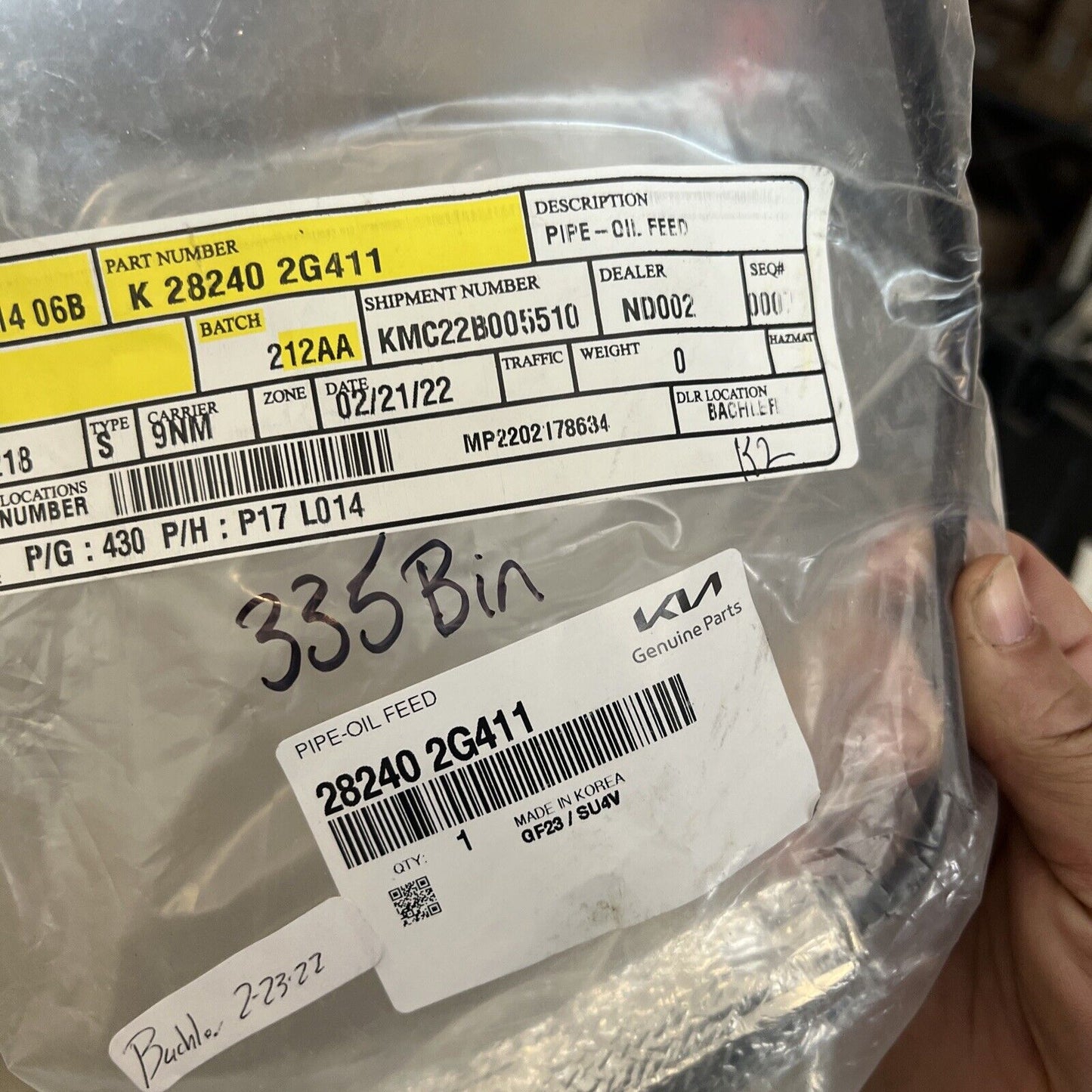 Genuine OEM Kia Sportage Turbo Oil Feed Pipe 2011-2016 282402G411