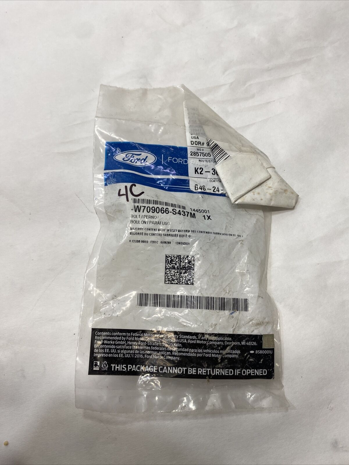 New OEM Genuine Ford Escape 2012-2019 Seat Belt Assembly Bolt W709066S437M