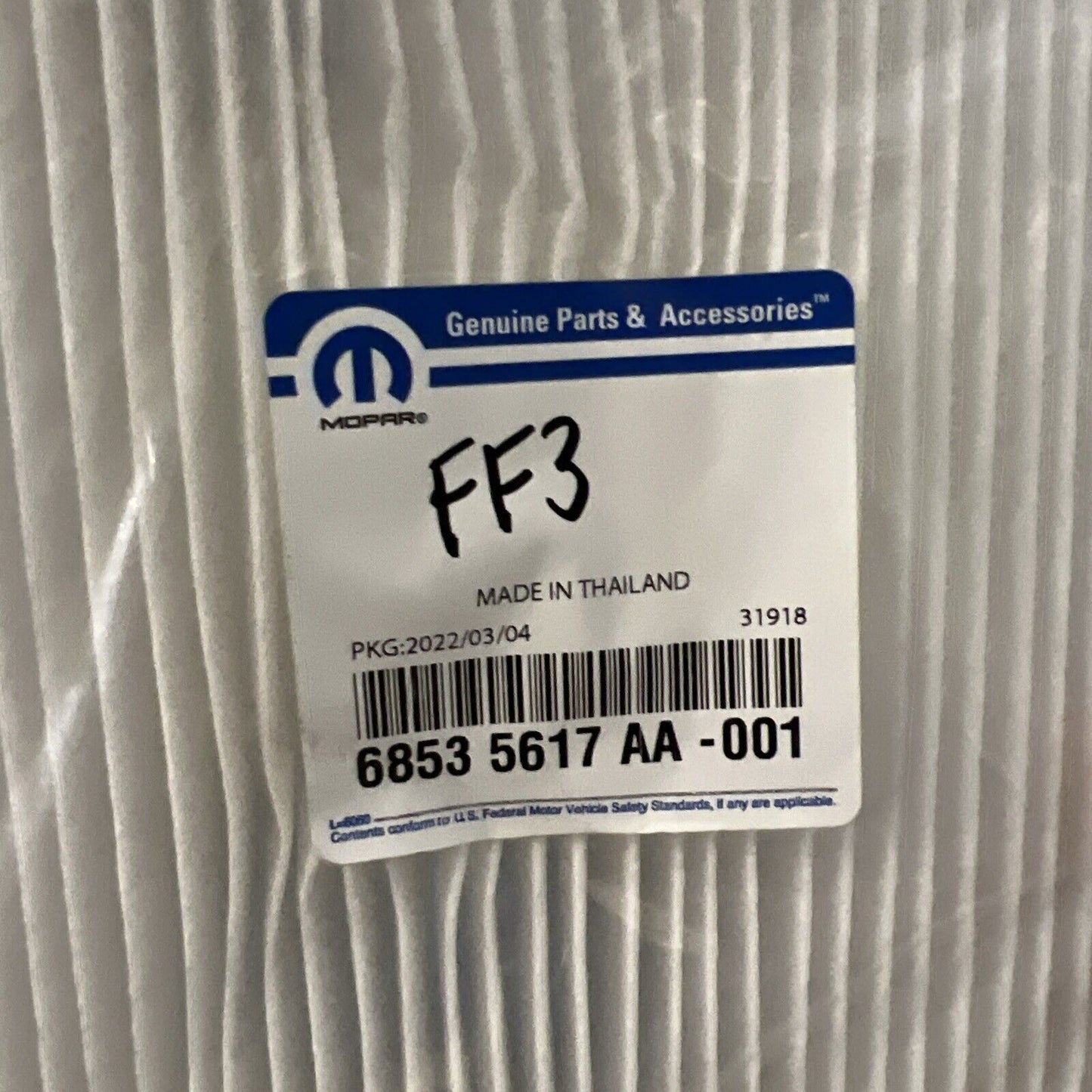 Genuine OEM Mopar Ram ProMaster City Cabin Air Filter 2.4L 2015-2022 68535617AA