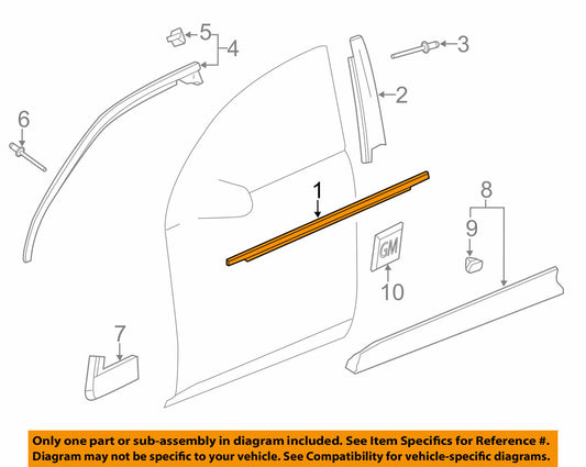 New OEM GM Chrome Door Weather-Strip Passenger Side 20908428