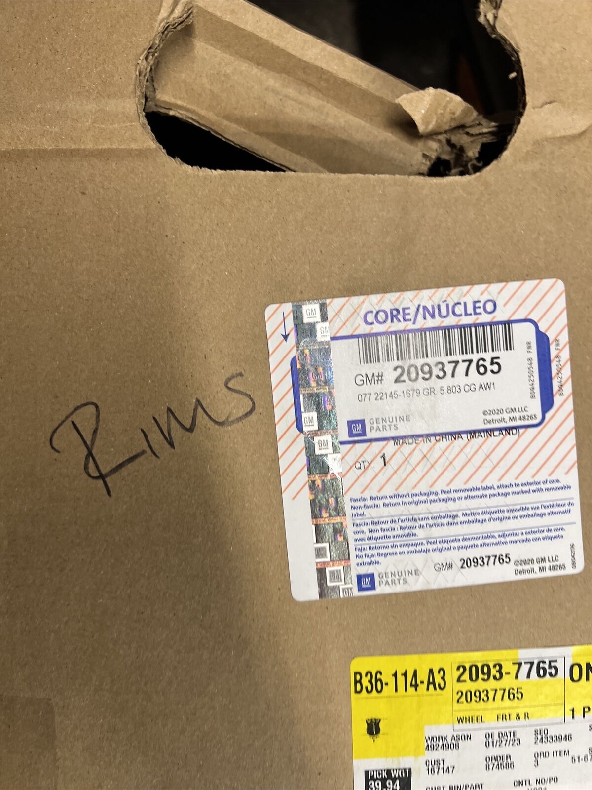 Genuine OEM GM Wheel Yukon Sierra 20X9.0J Alum O/S 139.7X6Xm14 B 20937765