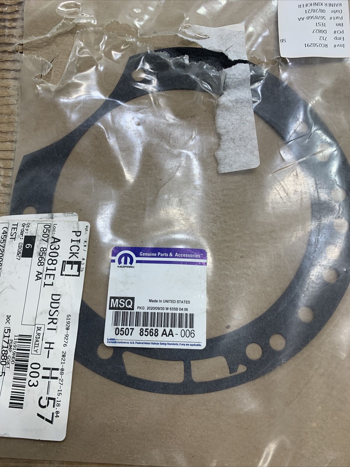 New OEM Mopar Oil Pump Gasket for 2007-2021 Pacifica Journey Avenger 5078568AA