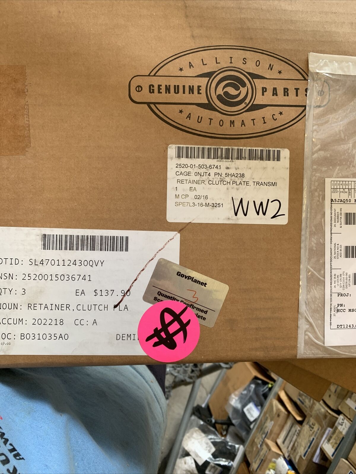 New OEM Allison Clutch Plate Transmission Retainer 5HA238