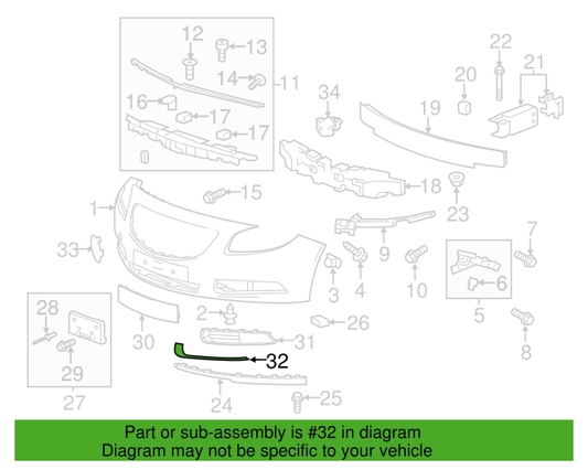 Genuine OEM GM Regal Right Passenger Side Bumper Trim Molding 2015-2017 23109702