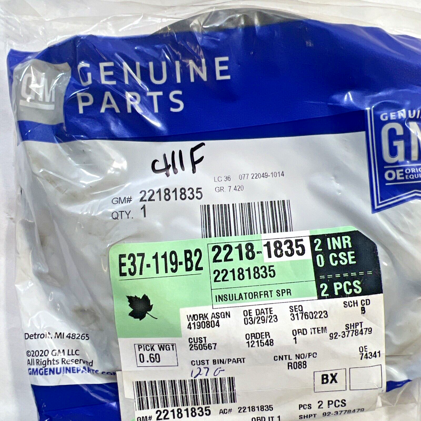 Genuine OEM GM Chevrolet Impala Front Suspension-Coil Spring Insulator 22181835