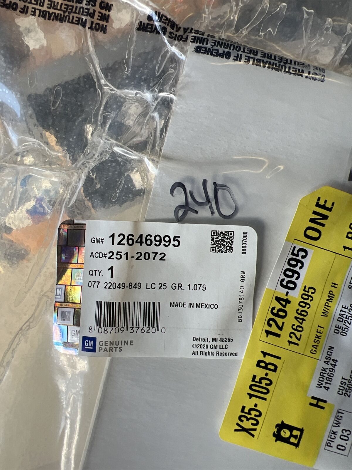 New OEM Genuine GM XT5 2014-2023 Engine Water Pump Housing Gasket 12646995