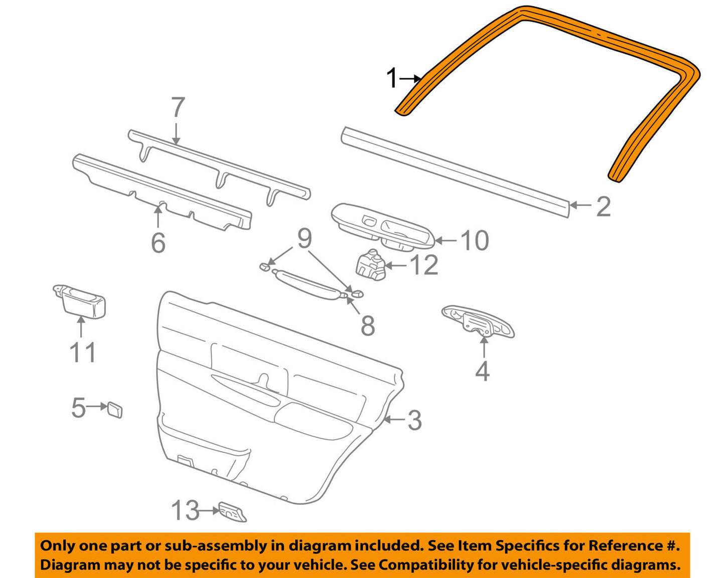 2003-2011 Lincoln Town Car Weather Strip Rear Door Window OEM 4W1Z5425560AA