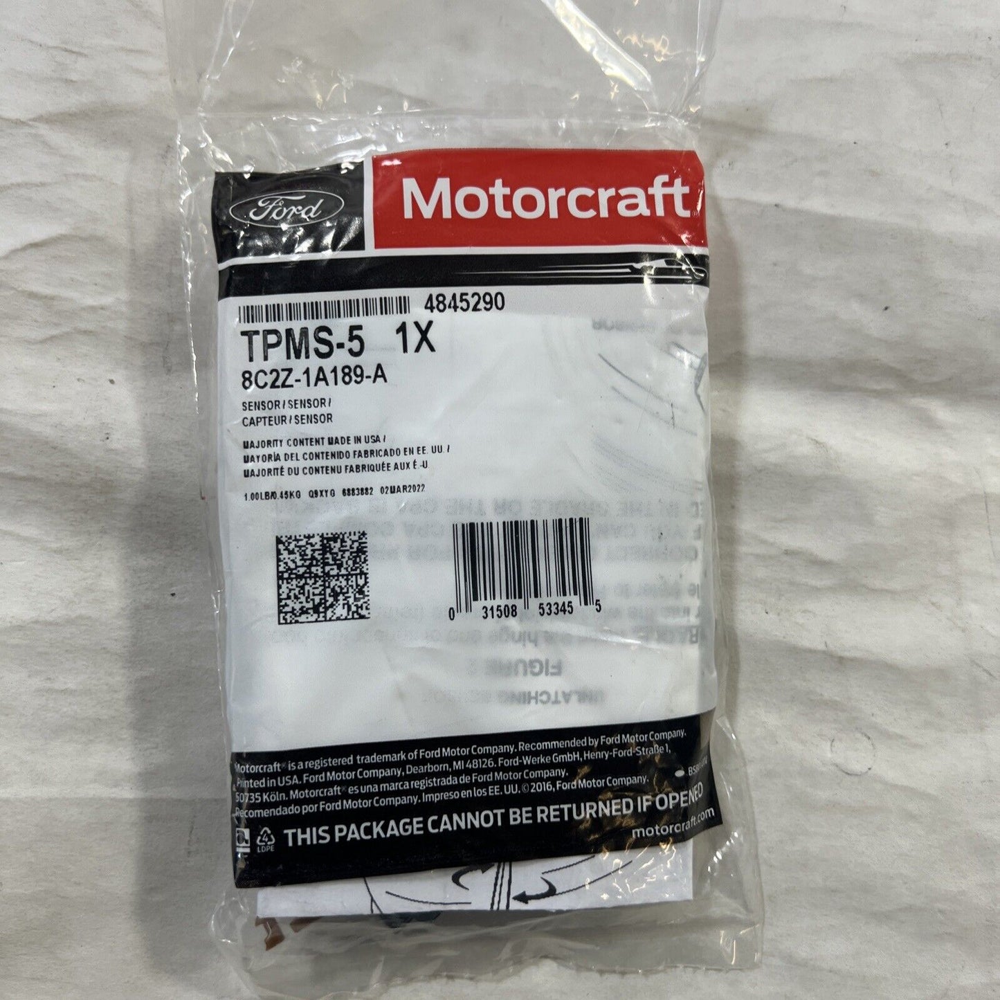 Genuine OEM Ford Tire Pressure Monitoring Sensor Motorcraft TPMS5 8C2Z1A189A