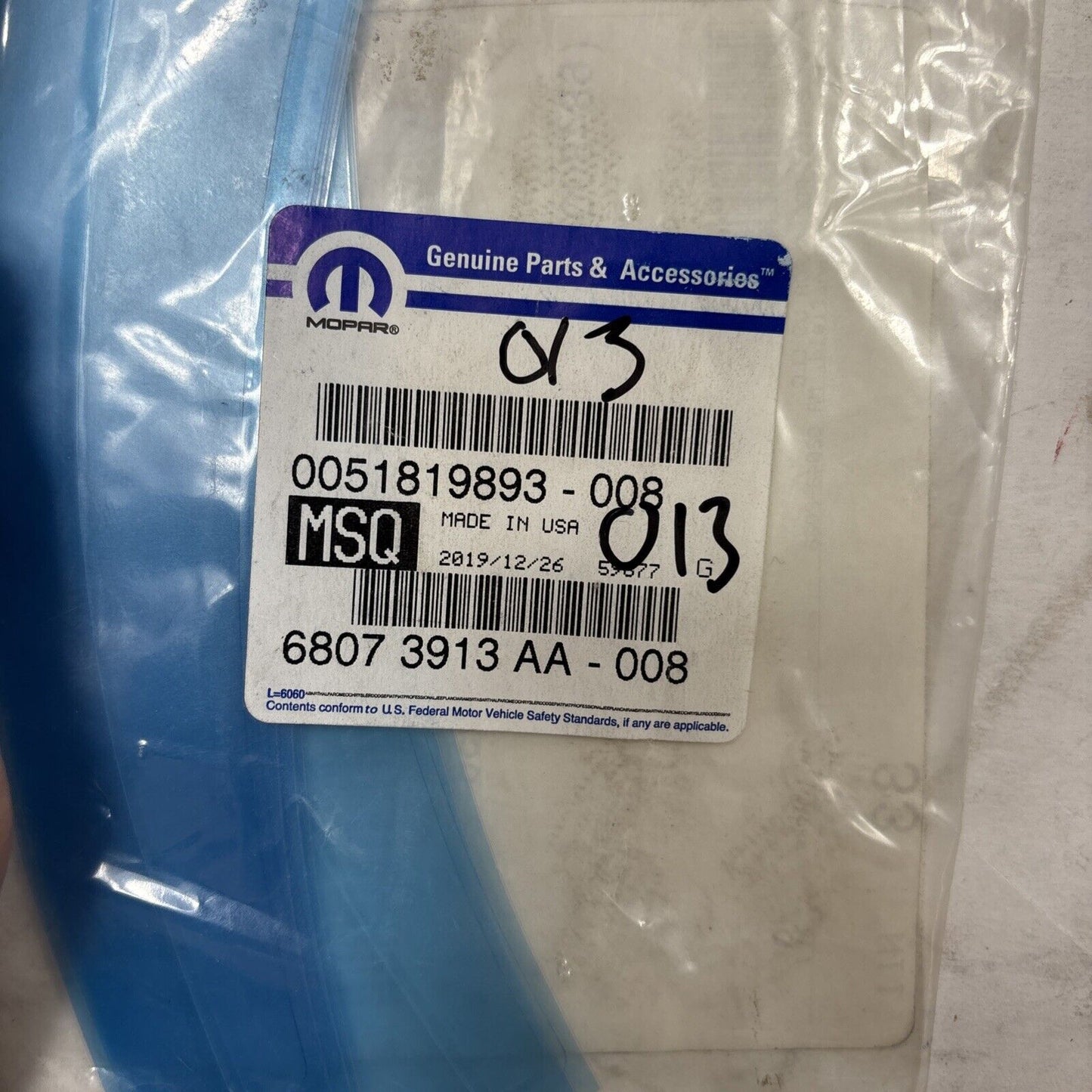 1 SINGLE* Fender Protection Film-Pop Mopar 68073913AA fits 12-14 Fiat 500