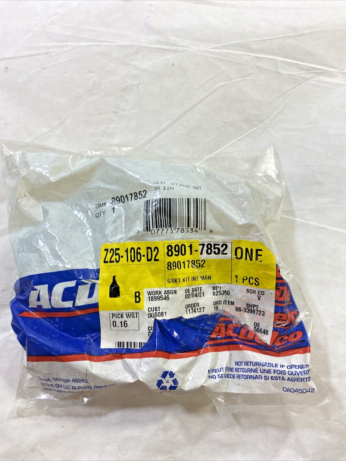 Genuine OEM GM Chevrolet Engine Intake Manifold Gasket Set 2006-2015 89017852