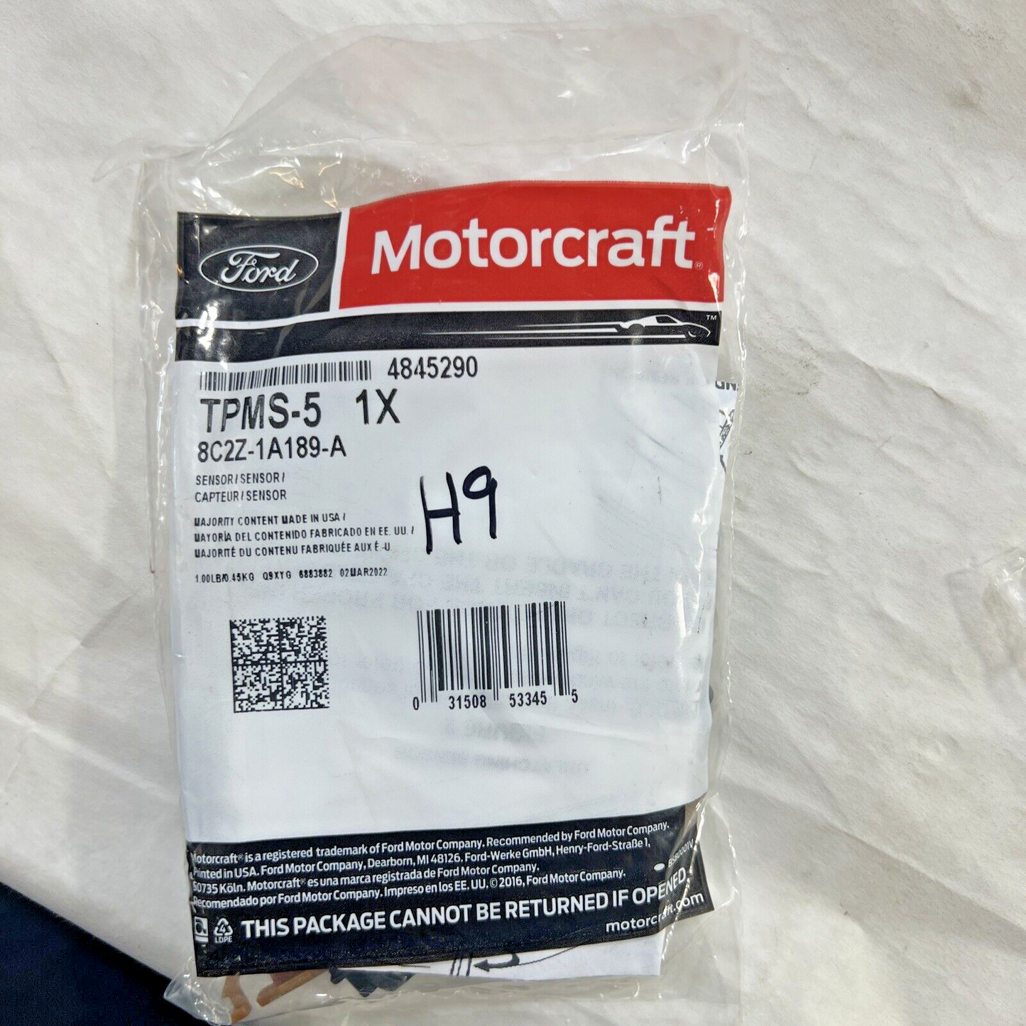 Genuine OEM Ford Tire Pressure Monitoring Sensor Motorcraft TPMS5 8C2Z1A189A