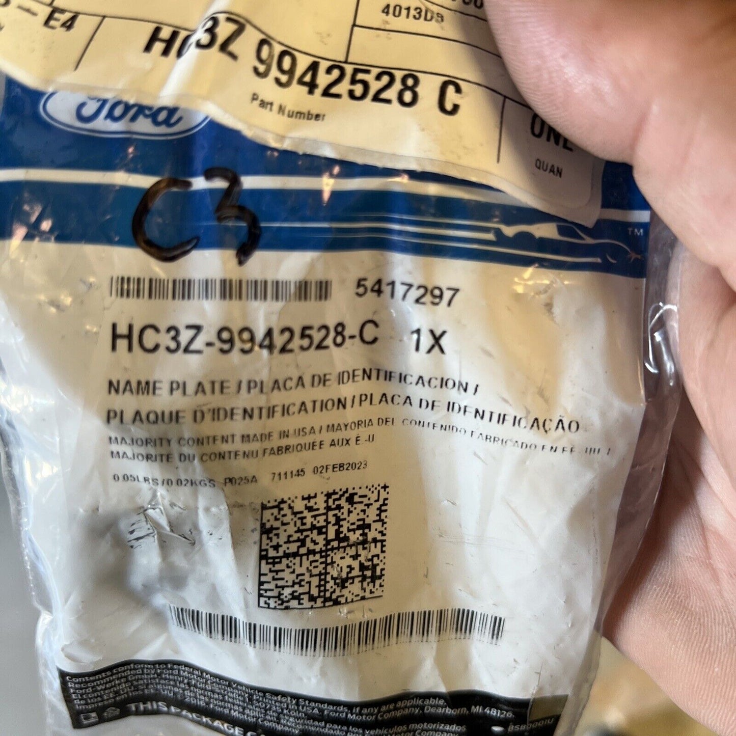 New OEM Genuine Ford 17-22 Right Passenger Side Fender Nameplate HC3Z9942528C