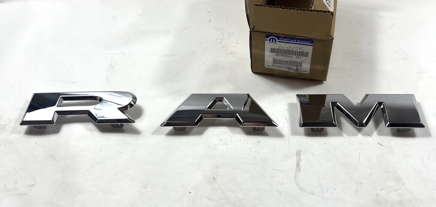 Genuine OEM Mopar Ram 2500 3500 Front Grille "RAM" Emblem Chrome 68358569AA