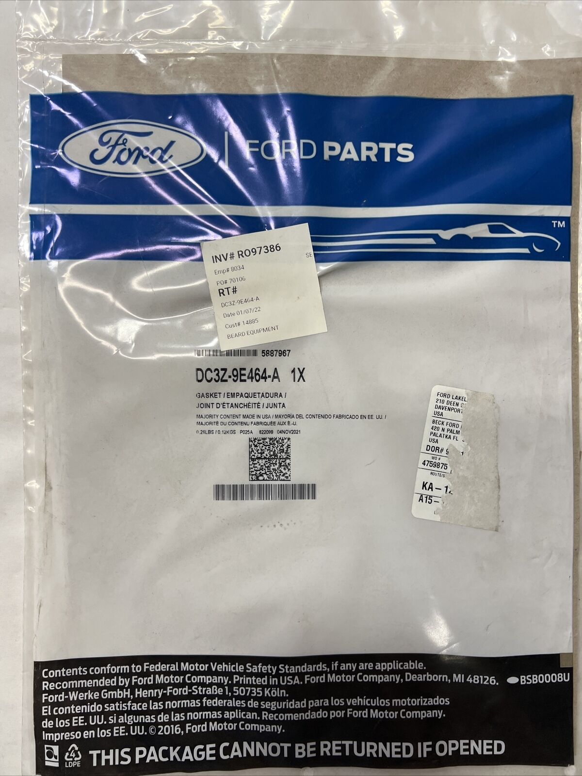 New OEM Genuine Ford F-250 Super Duty 2017-2022 Cooler Gasket DC3Z9E464A