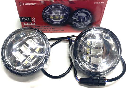Heise HE-SAL451 60w Motorcycle 4.5 Inch AUX Pair Silver Front 6-led Headlights