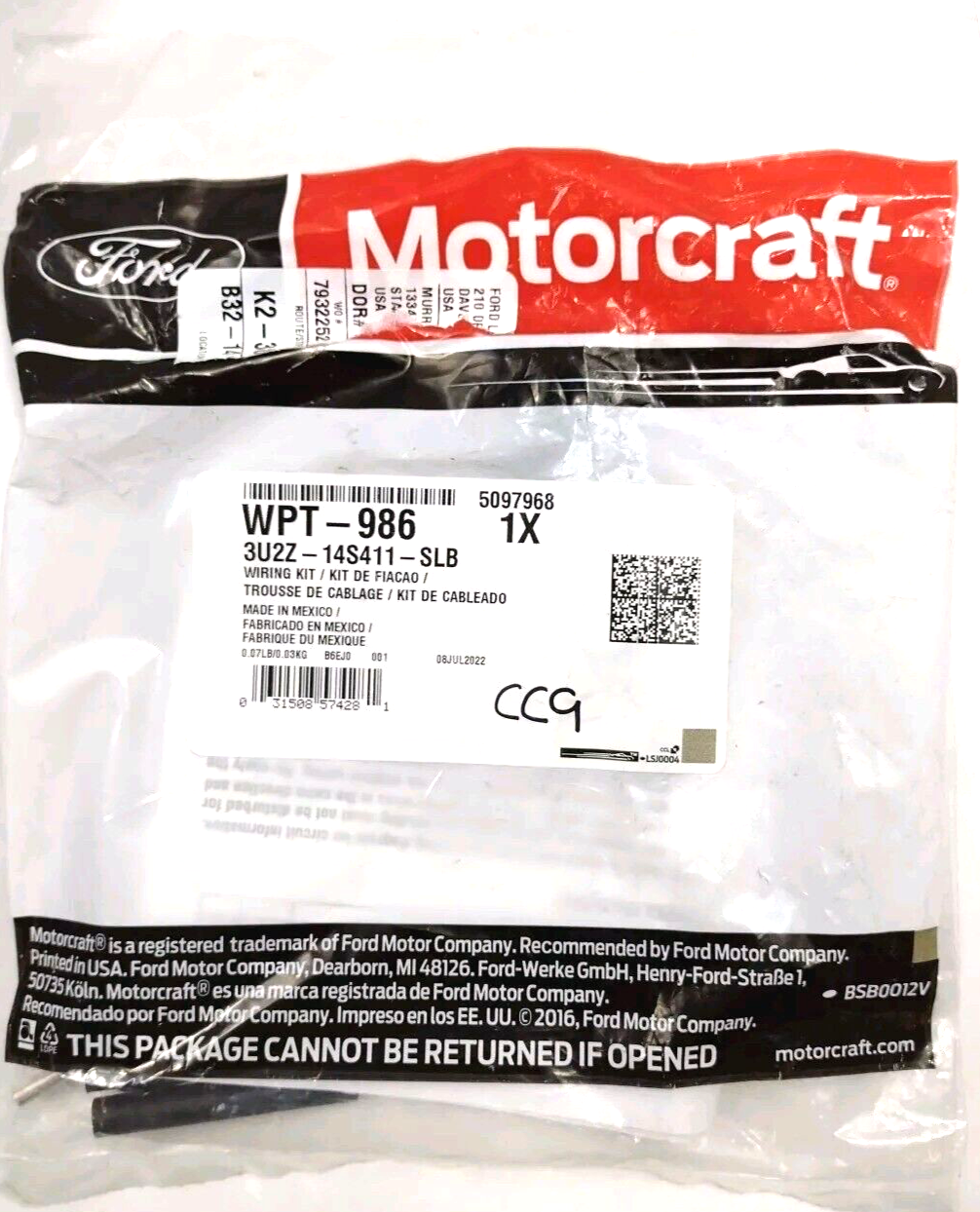 Genuine OEM Ford Wire Assembly 3U2Z14S411SLB Motorcraft WPT986