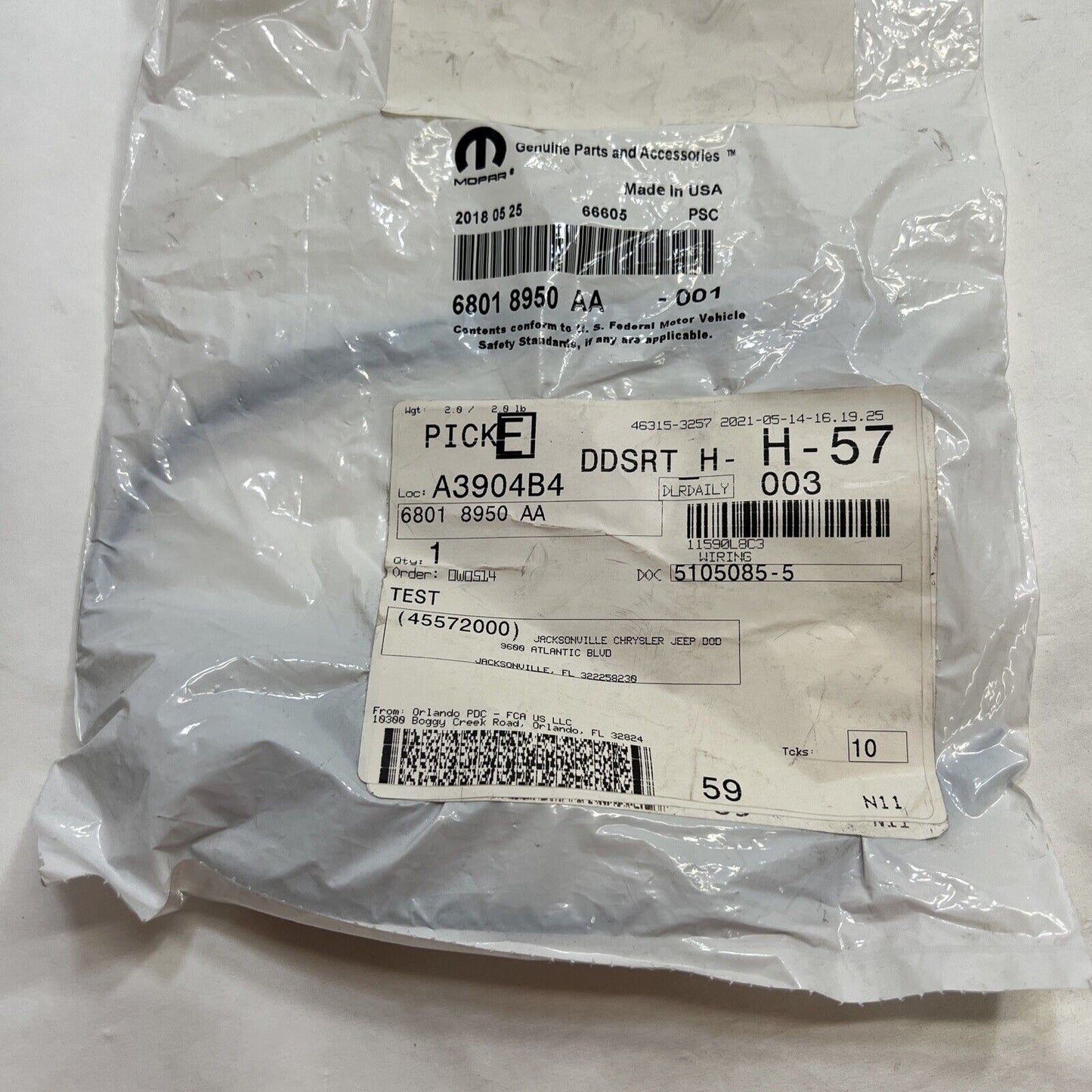 New OEM Genuine Mopar Wiring 68018950AA