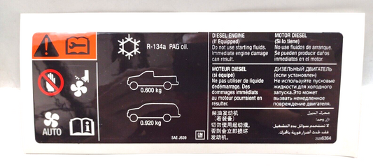 Genuine OEM GM Chevy Silverado 2500 HD A/C Refrigerant Warning Label 23256364