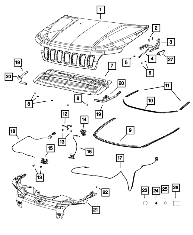 Genuine OEM Mopar Jeep Cherokee Hood Latch 2014-2023 68237158AB