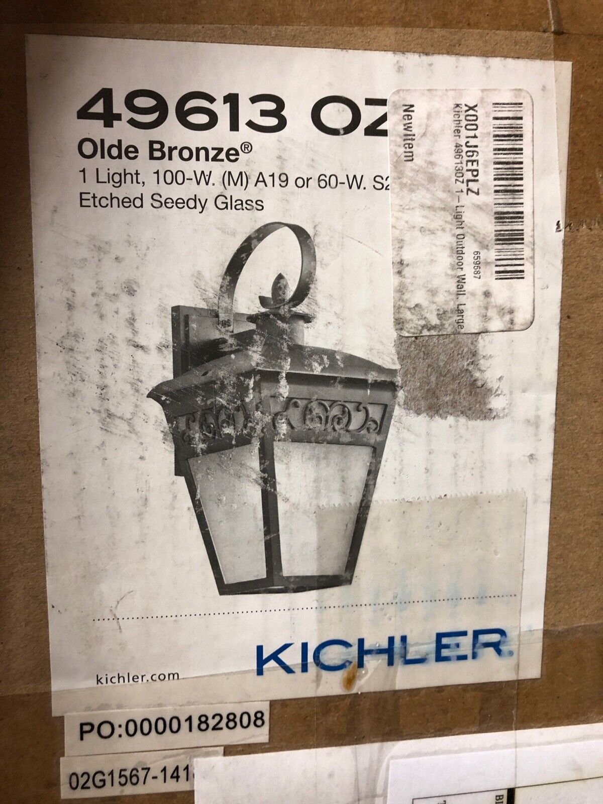 Kichler 49613OZ Park Row 1 Light 20 inch Olde Bronze Outdoor Wall Lantern