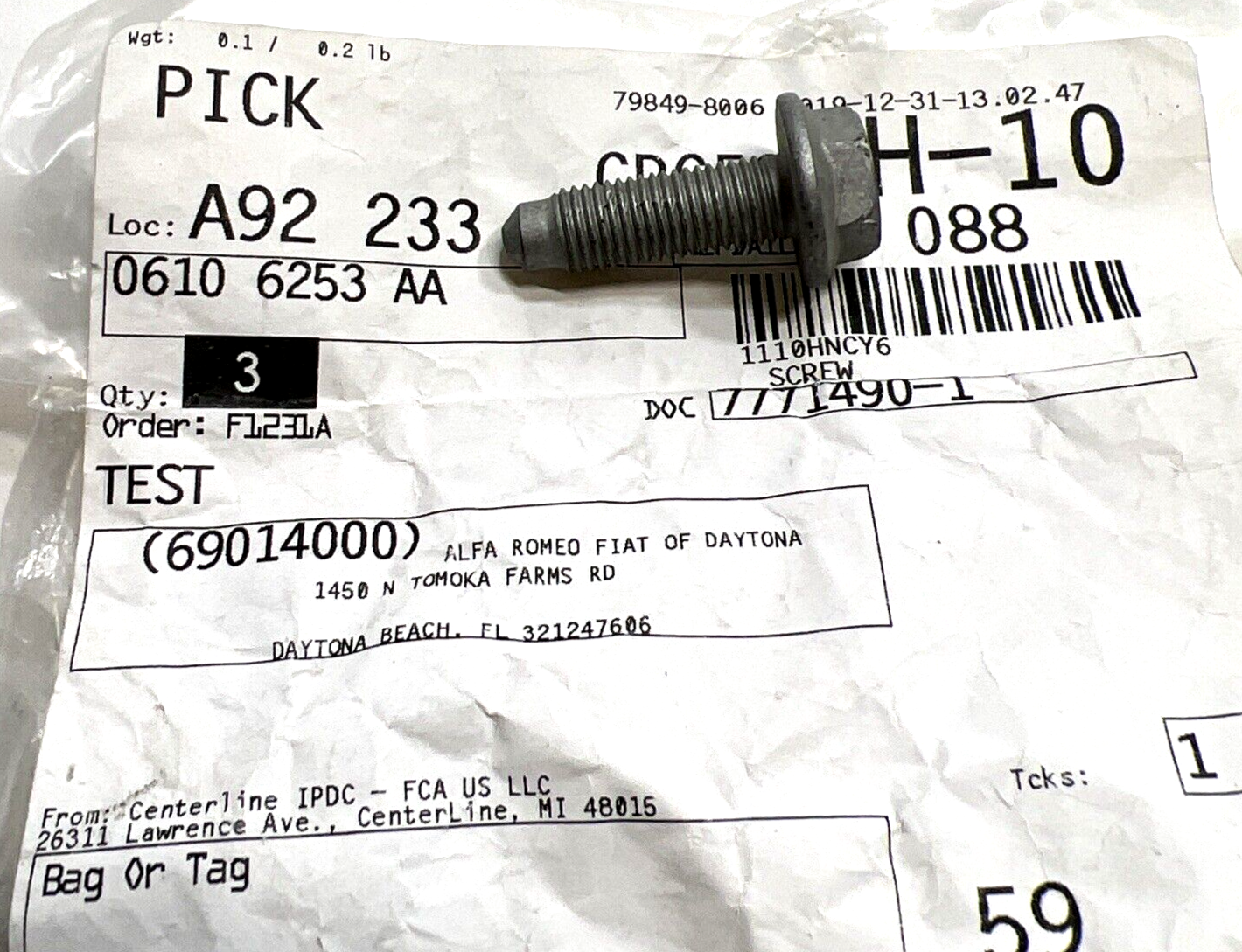 New OEM Genuine Mopar Ram Fiat 2012-2021 Upper & Lower Hinge Screw 6106253AA