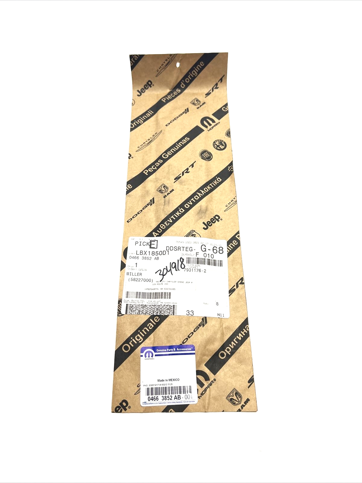 New OEM Genuine Mopar Town & Country 1998-2011 Intake Manifold Gasket 4663852AB