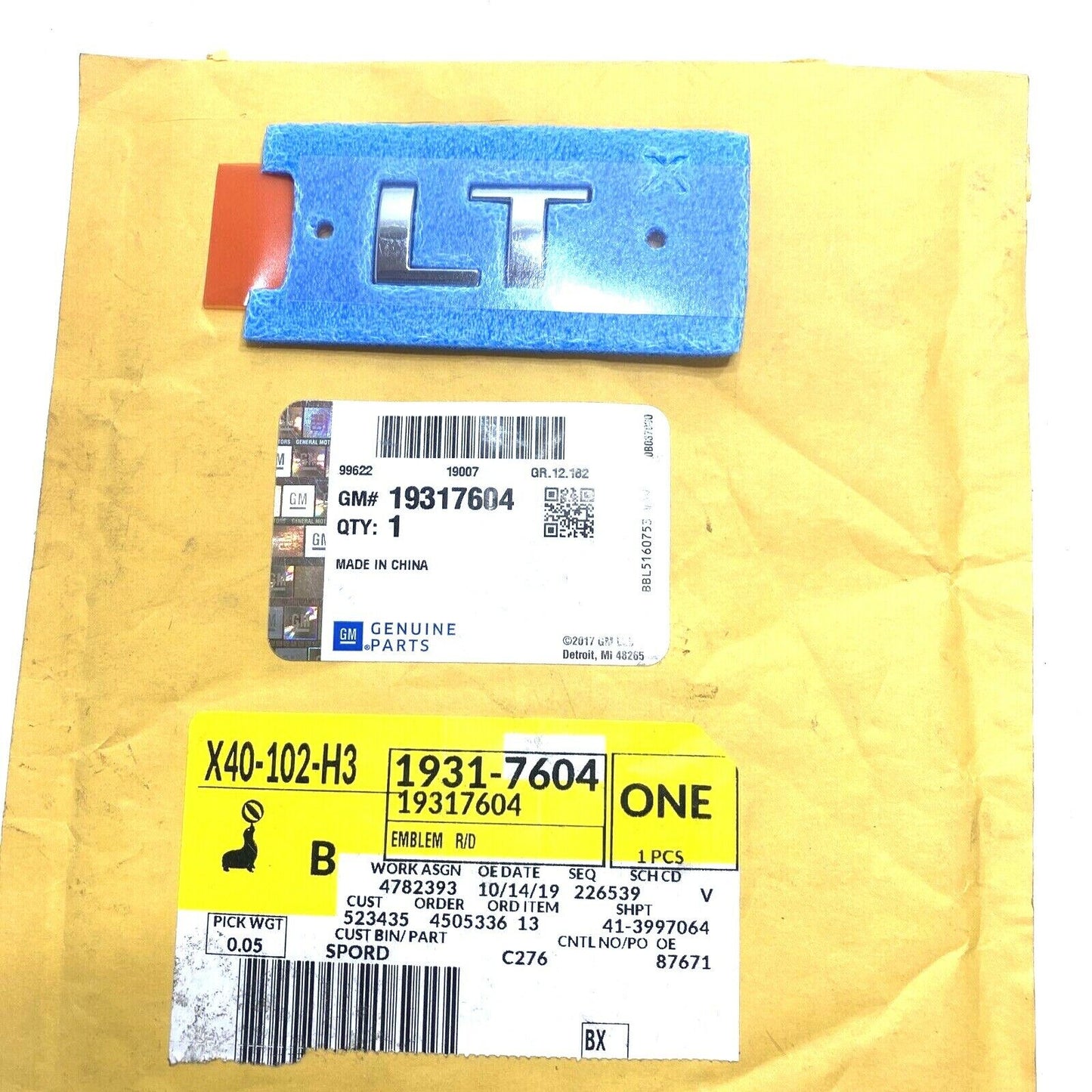 New OEM GM Chevy Express 2015-2018 LT Chrome Rear Door Nameplate Emblem 19317604