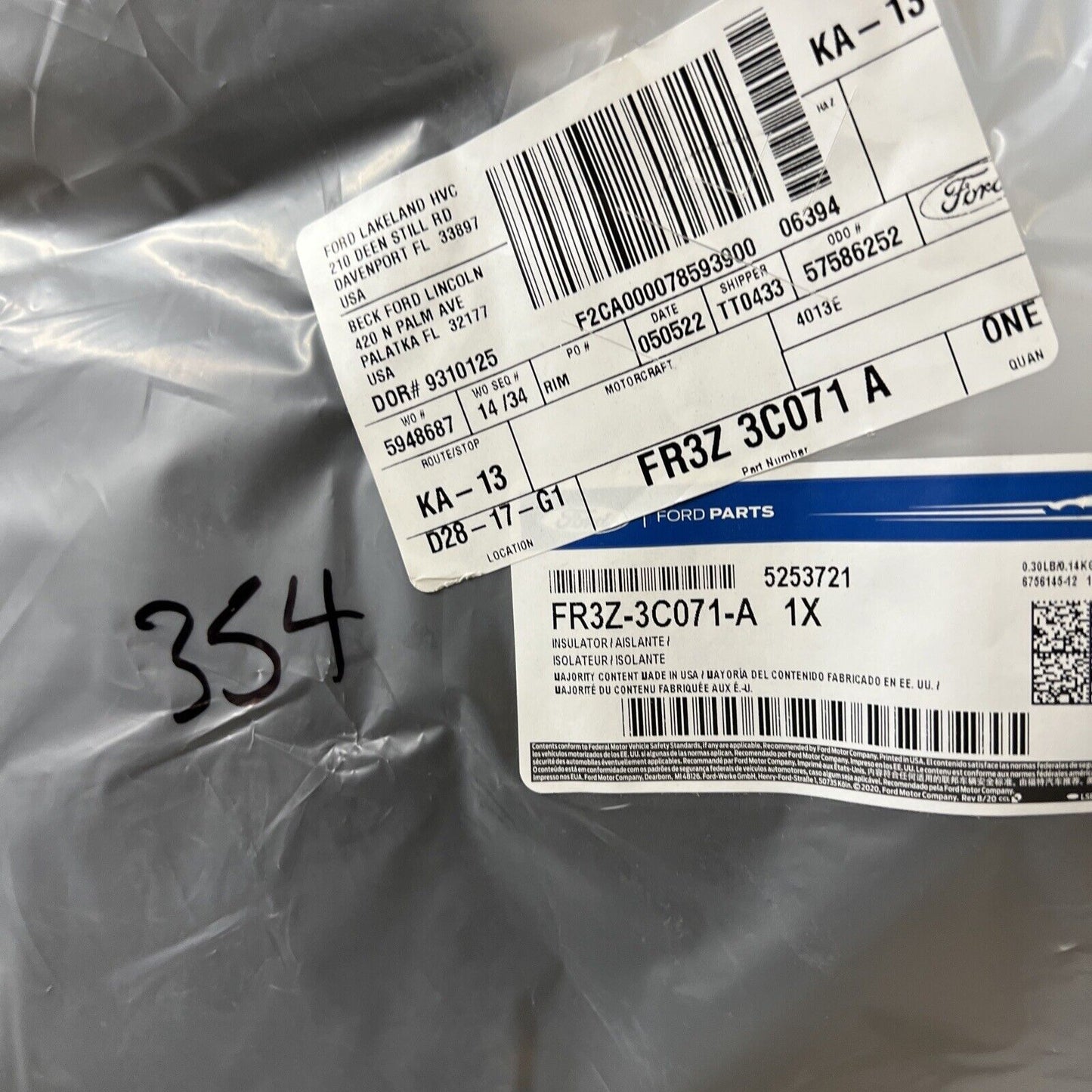 New OEM Genuine Ford Mustang 2015-2023 Right Insulator FR3Z3C071A