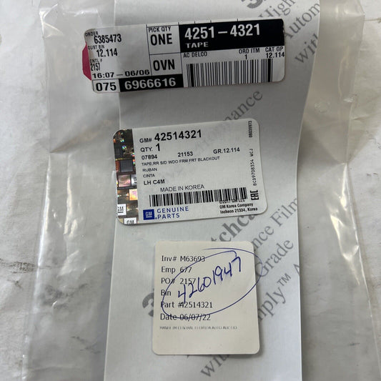 Genuine OEM GM Rear Driver Side Door Window Frame Front Blackout Tape 42514321