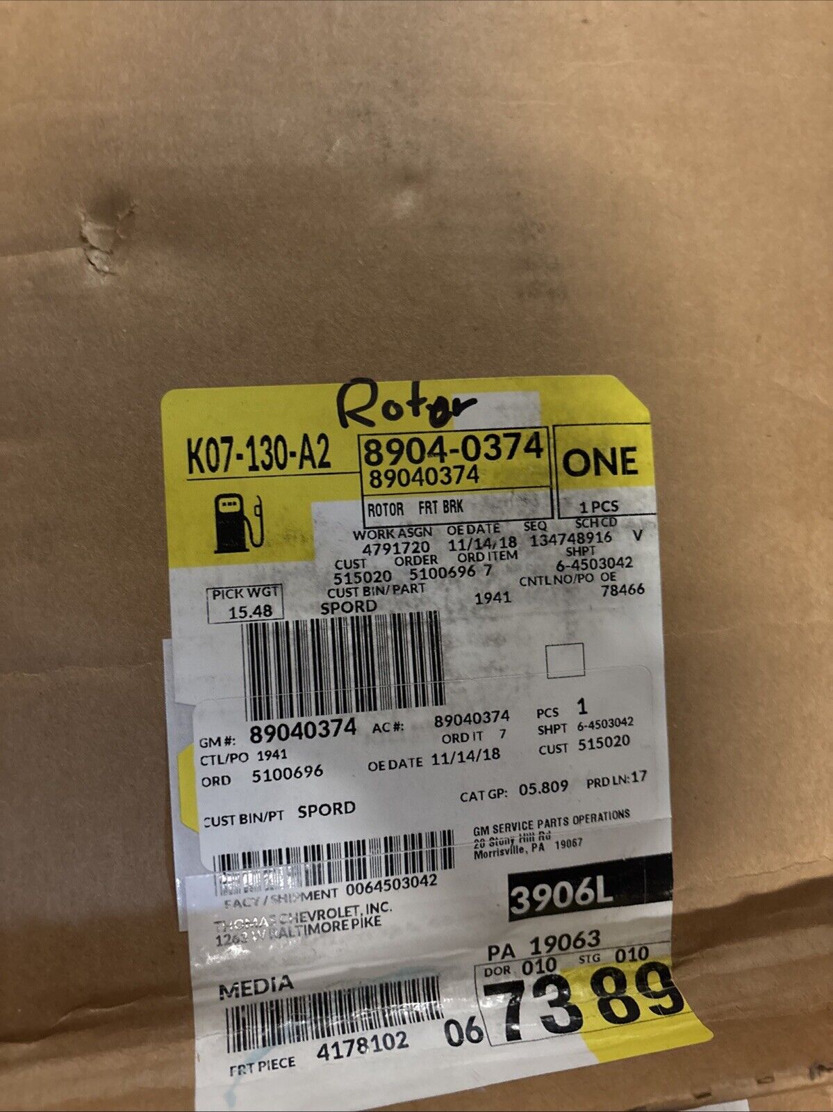 Genuine OEM GM Canyon Front Disc Brake Rotor 2004-2008 89040374