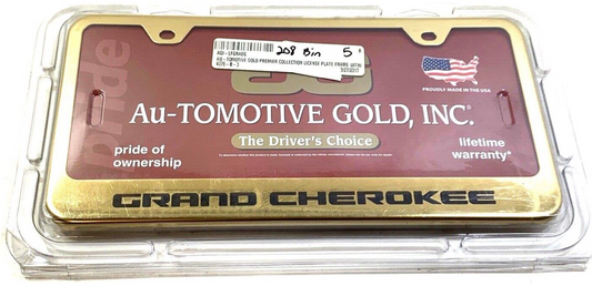 New License Plate Frame Laser Etched Grand Cherokee Logo Auto Gold LF.GRA.EG
