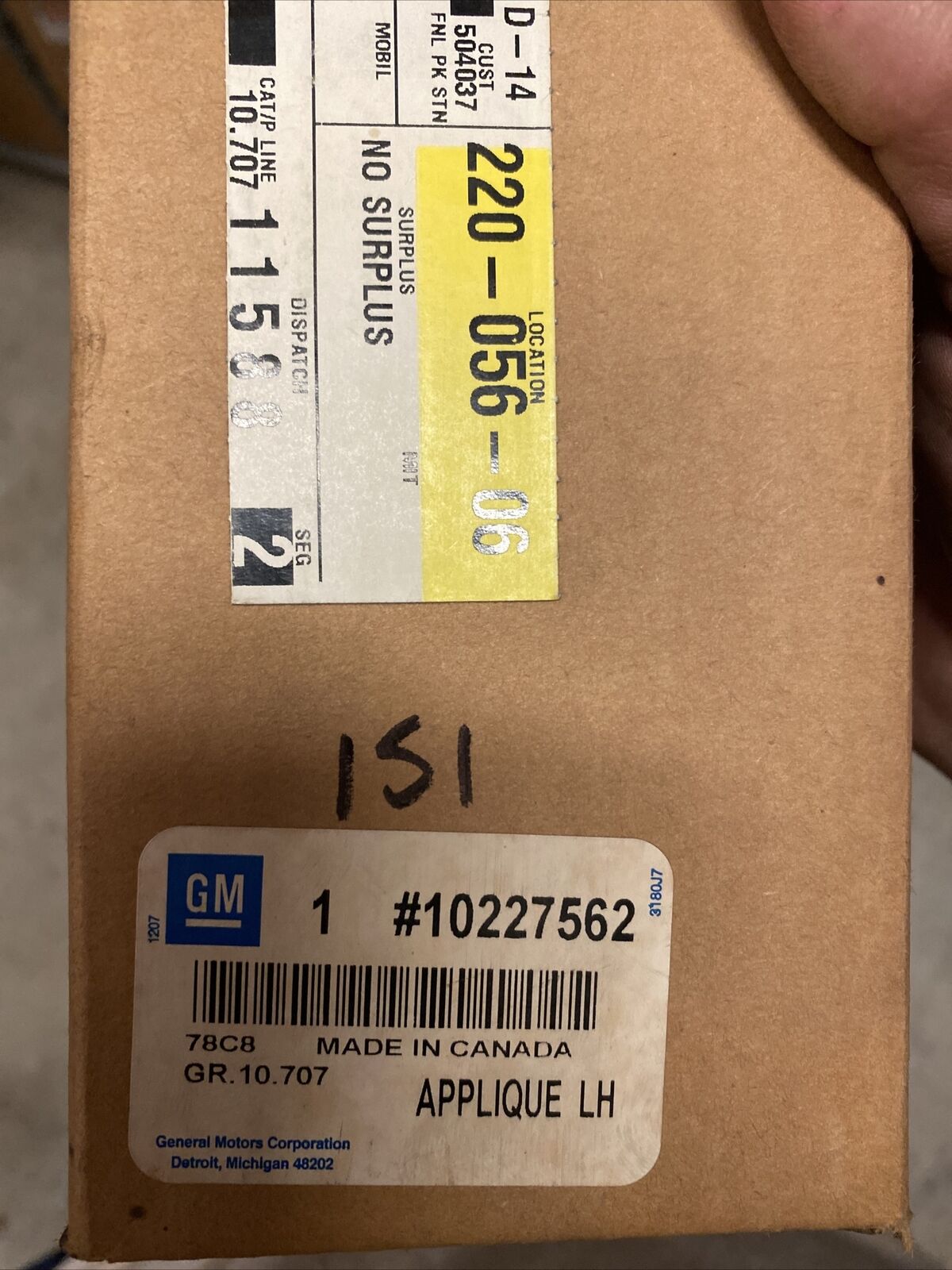 New OEM GM Chevy Lumina Applique Front Left 1990-94 10227562