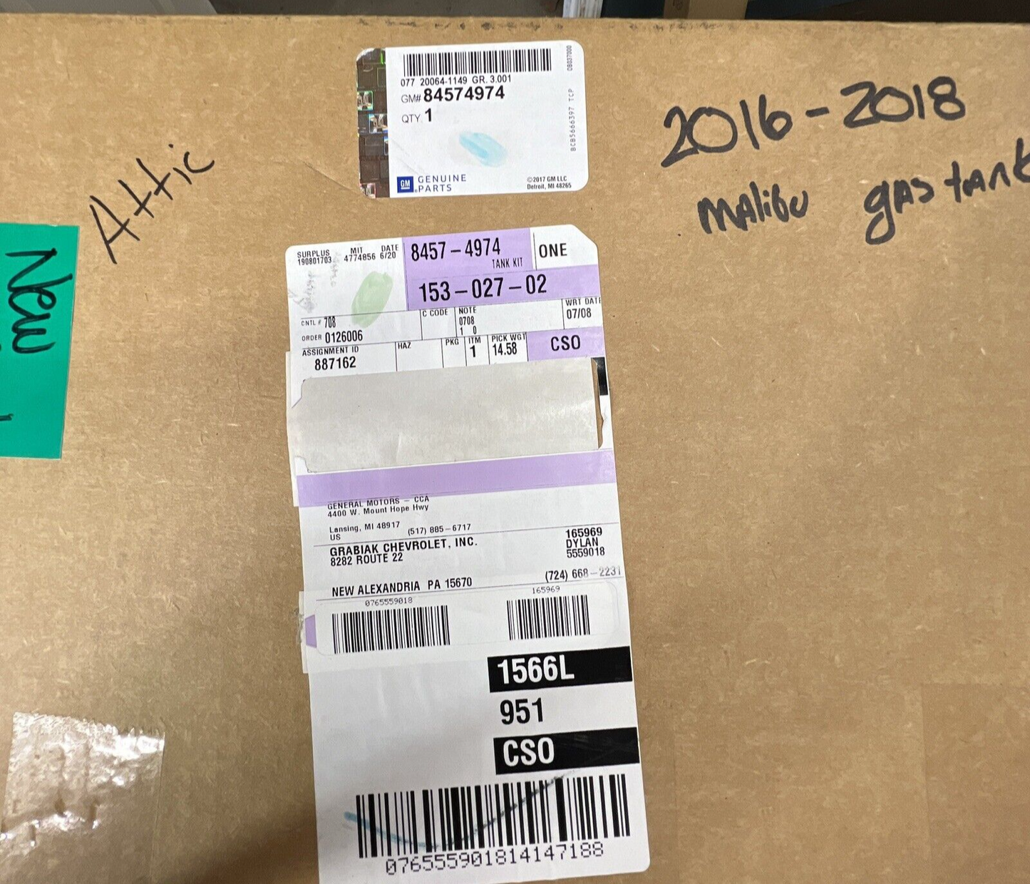 New OEM General Motors Chevy Malibu Fuel Tank GENUINE 2016-2018 1.6L 84574974