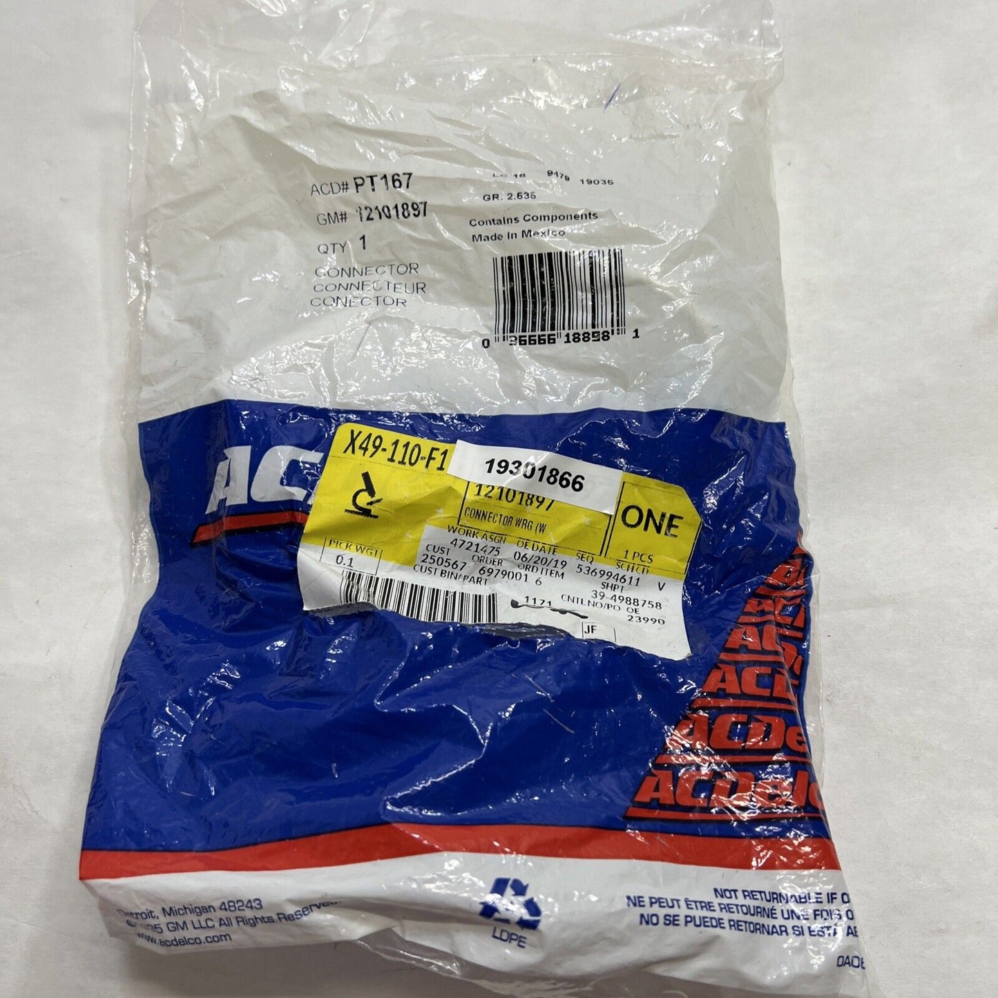 New OEM GM ACDelco Headlamp Connector Pigtail PT167 12101897 Brand New