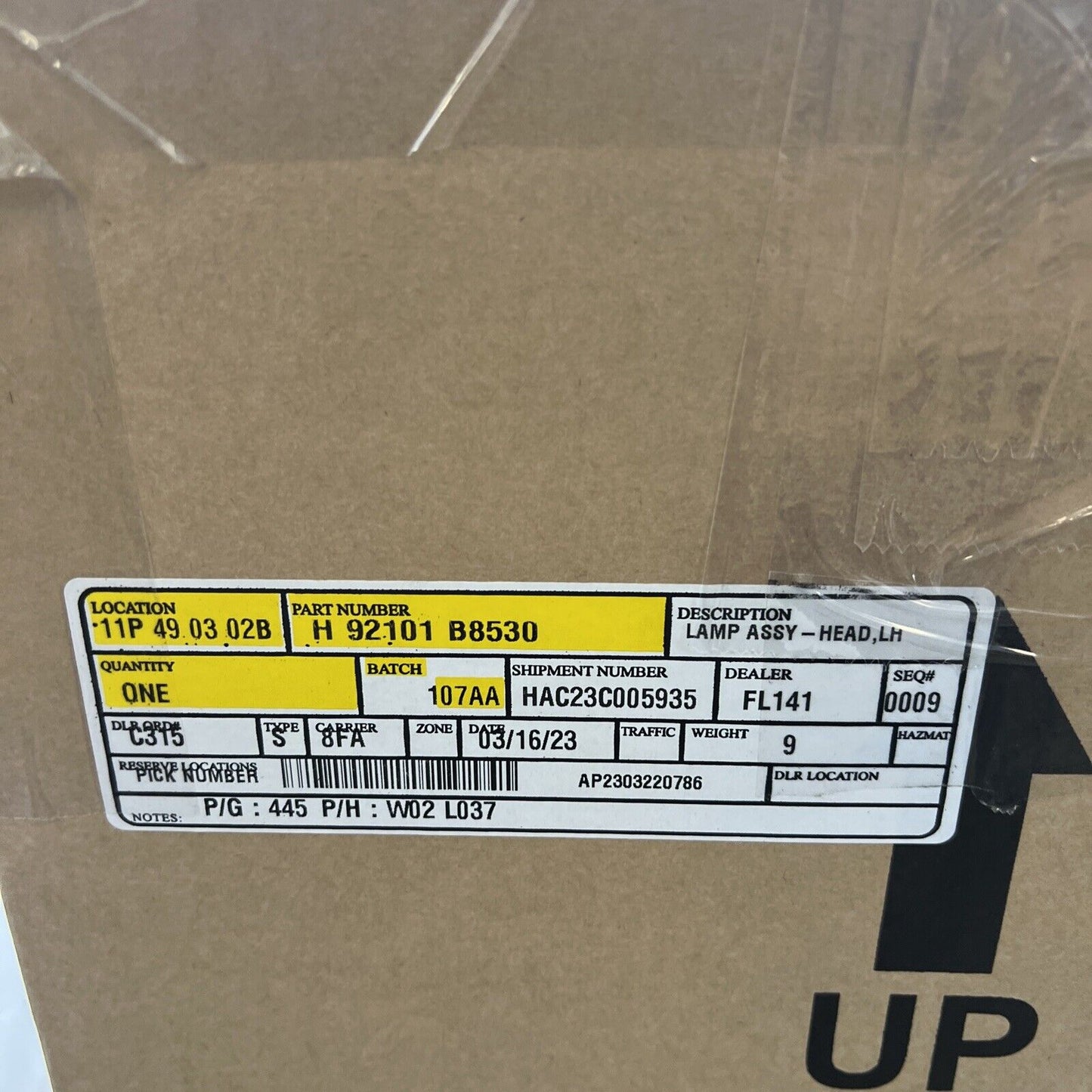 Genuine OEM Hyundai Santa Fe Driver Side Headlight Assembly 2016-2018 92101B8530