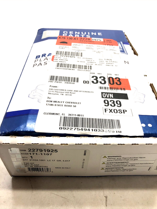 New OEM Genuine GM Camaro 2013-2023 Front Disc Brake Pad Set 22791925