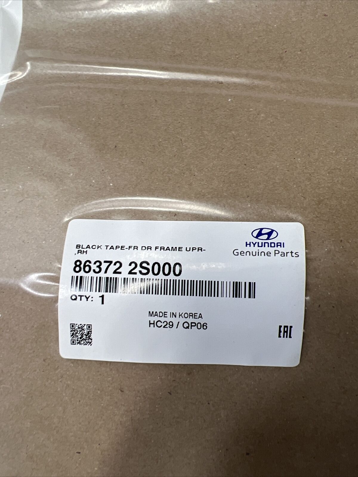 New OEM Genuine Hyundai Tucson 2009-2017 Door Frame Tape Black 863722S000