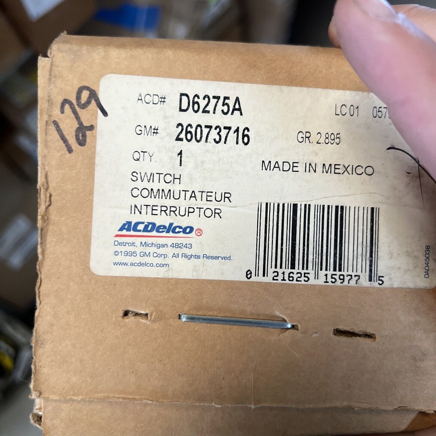 New OEM Genuine GM ACDelco D6275A Front Wiper Switch Assembly 26073716