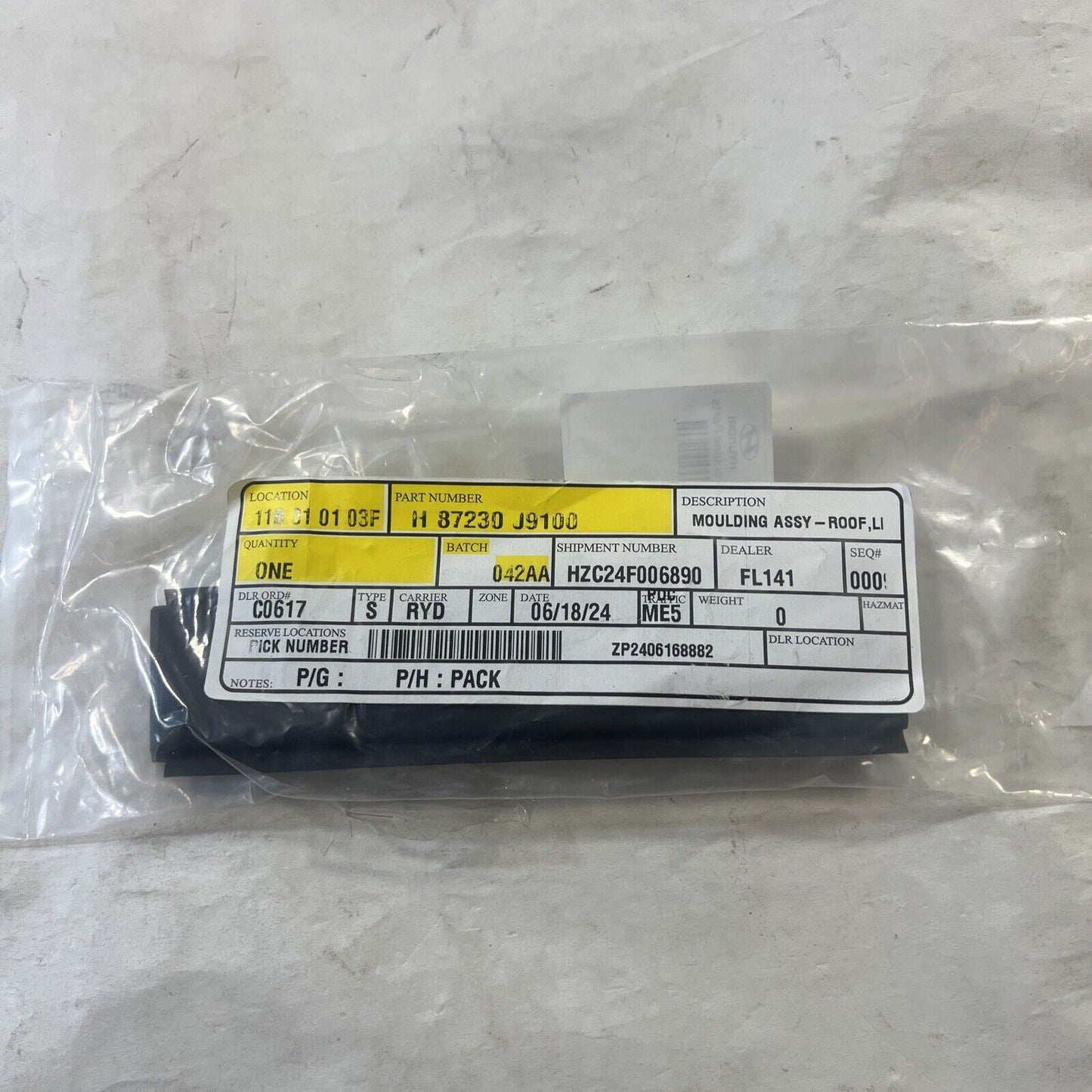 Genuine OEM Hyundai Kona Front Left Driver Side Roof Molding Assembly 87230J9100