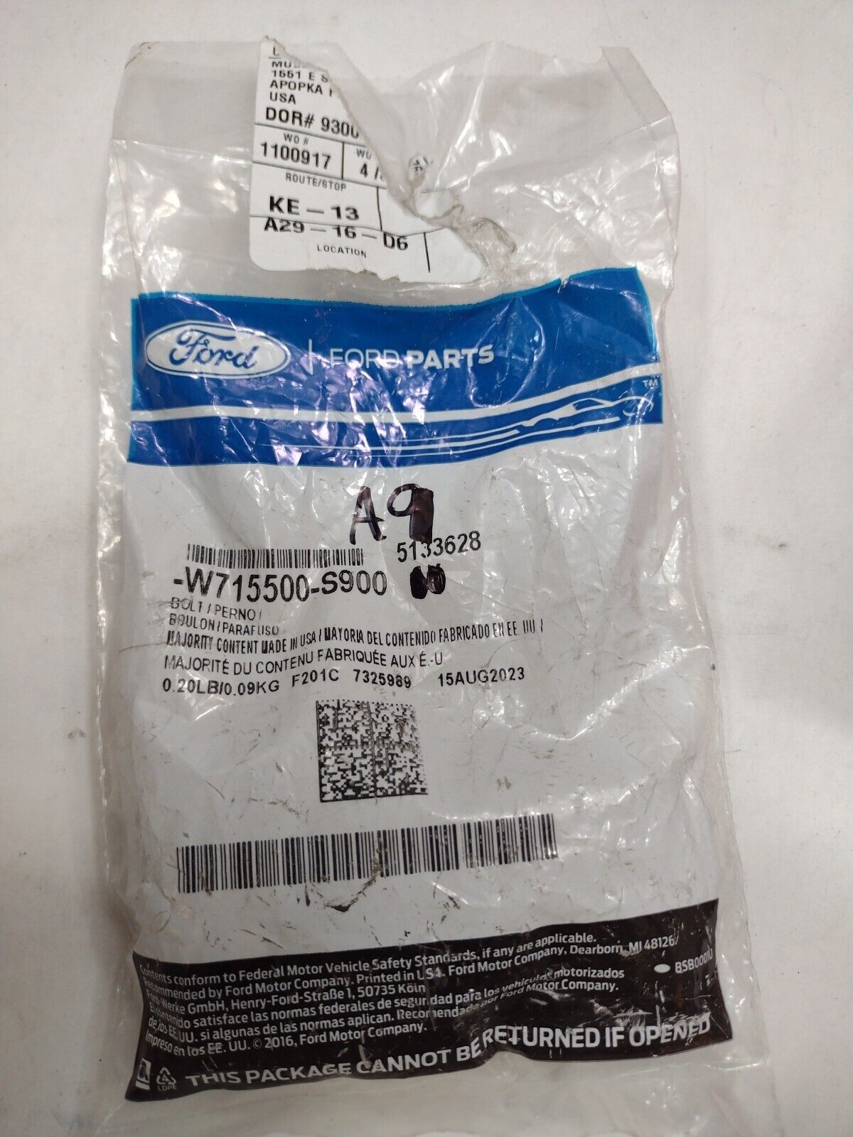 Genuine OEM Ford Turbocharger Coolant Line Bolt W715500S900