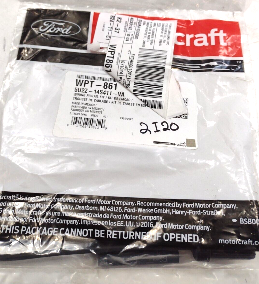 Genuine OEM Ford Wire Assembly Motorcraft WPT861 5U2Z-14S411-VA