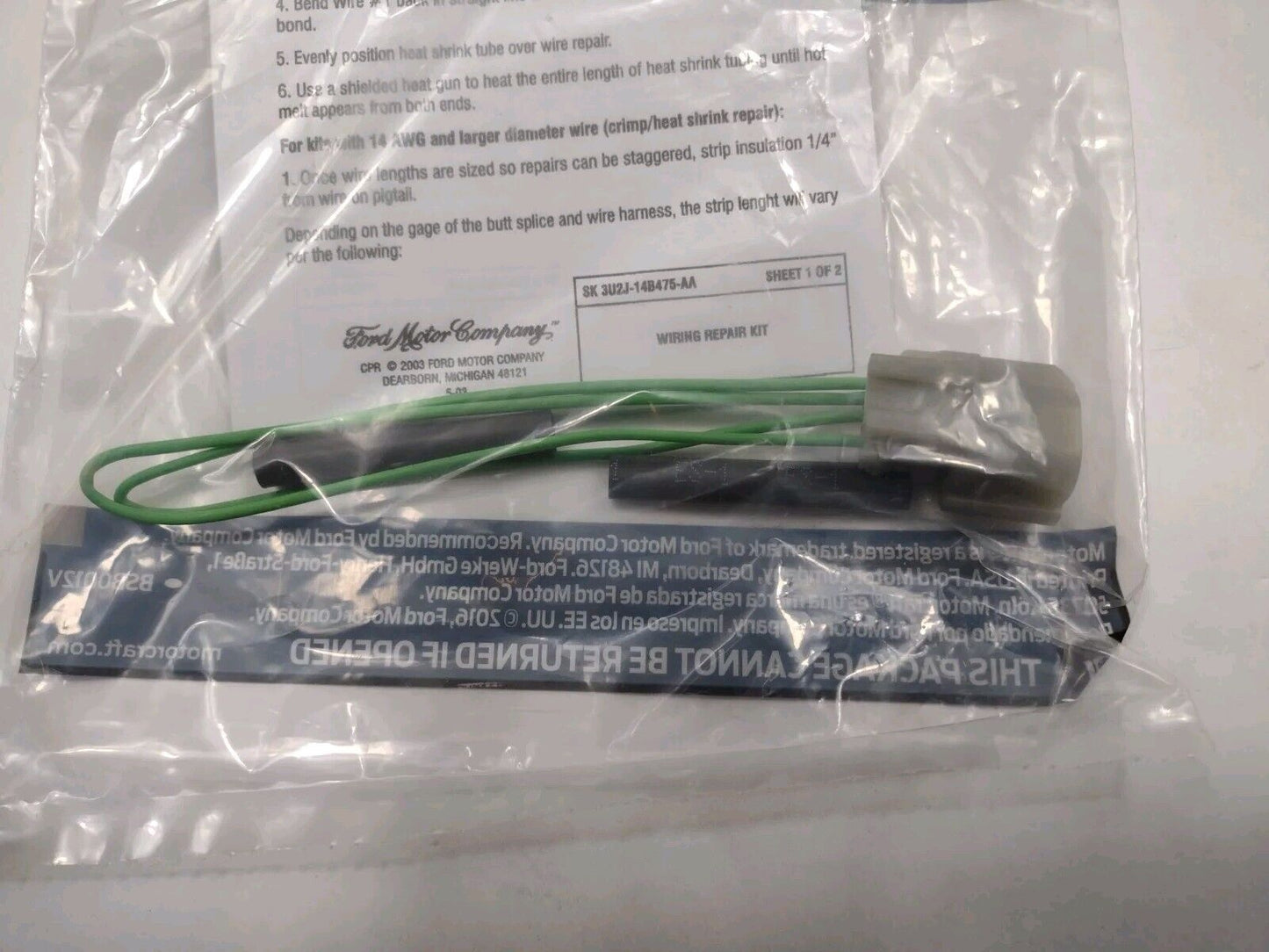 Genuine OEM Ford Wire Assembly AU2Z-14S411-BJA Motorcraft wpt1116