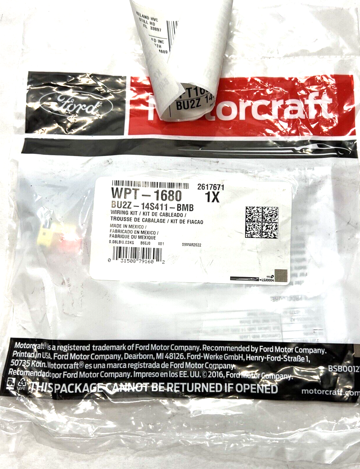 New OEM Genuine Ford Wire Assembly Motorcraft  WPT1680